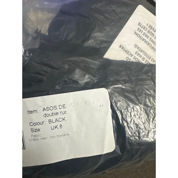 ASOS DESIGN High-Necked Double Ruched Midaxi Dress Black Open Back - Sz 4 - NWT - Picture 3 of 3